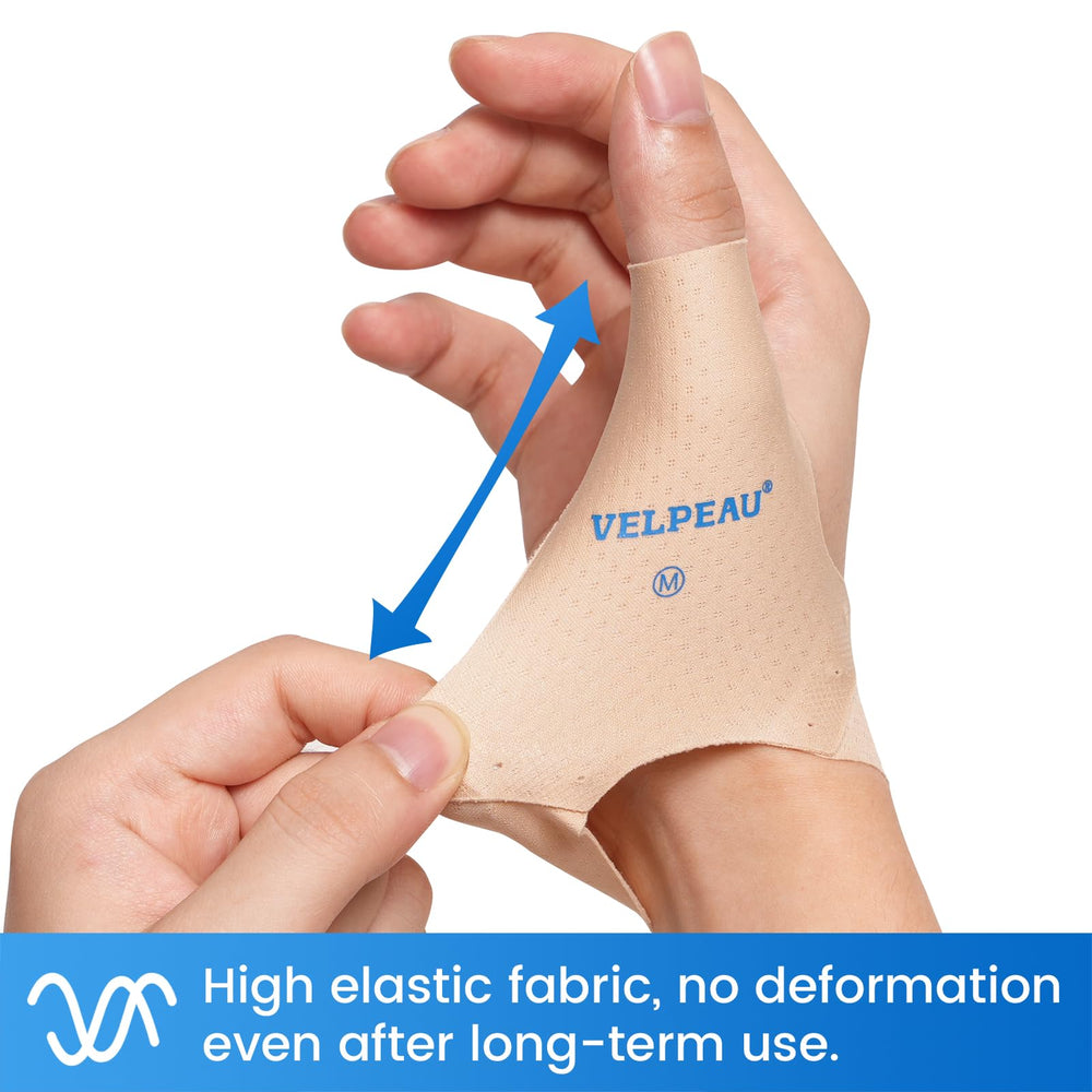 Elastic Thumb Support Brace Liner (Pack of 2), Splashproof Thumb Wrist Compression Sleeve for Arthritis Pain, Tendonitis, Sprains, Sports, Fits Left & Right Hands (Khaki, Short Version, M)
