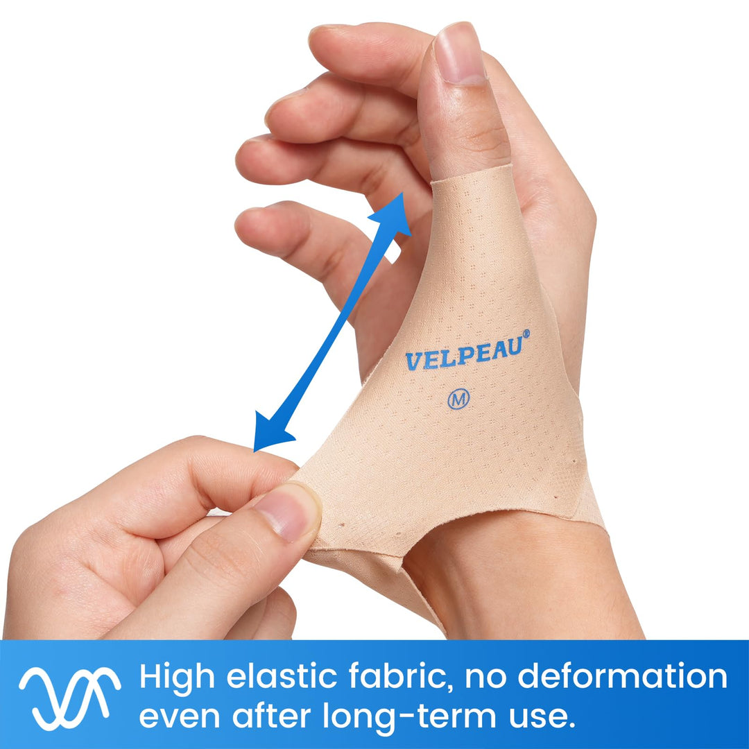 Elastic Thumb Support Brace Liner (Pack of 2), Splashproof Thumb Wrist Compression Sleeve for Arthritis Pain, Tendonitis, Sprains, Sports, Fits Left & Right Hands (Khaki, Short Version, M)