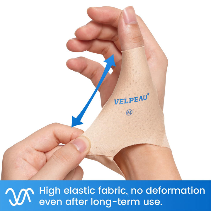 Elastic Thumb Support Brace Liner (Pack of 2), Splashproof Thumb Wrist Compression Sleeve for Arthritis Pain, Tendonitis, Sprains, Sports, Fits Left & Right Hands (Khaki, Short Version, M)