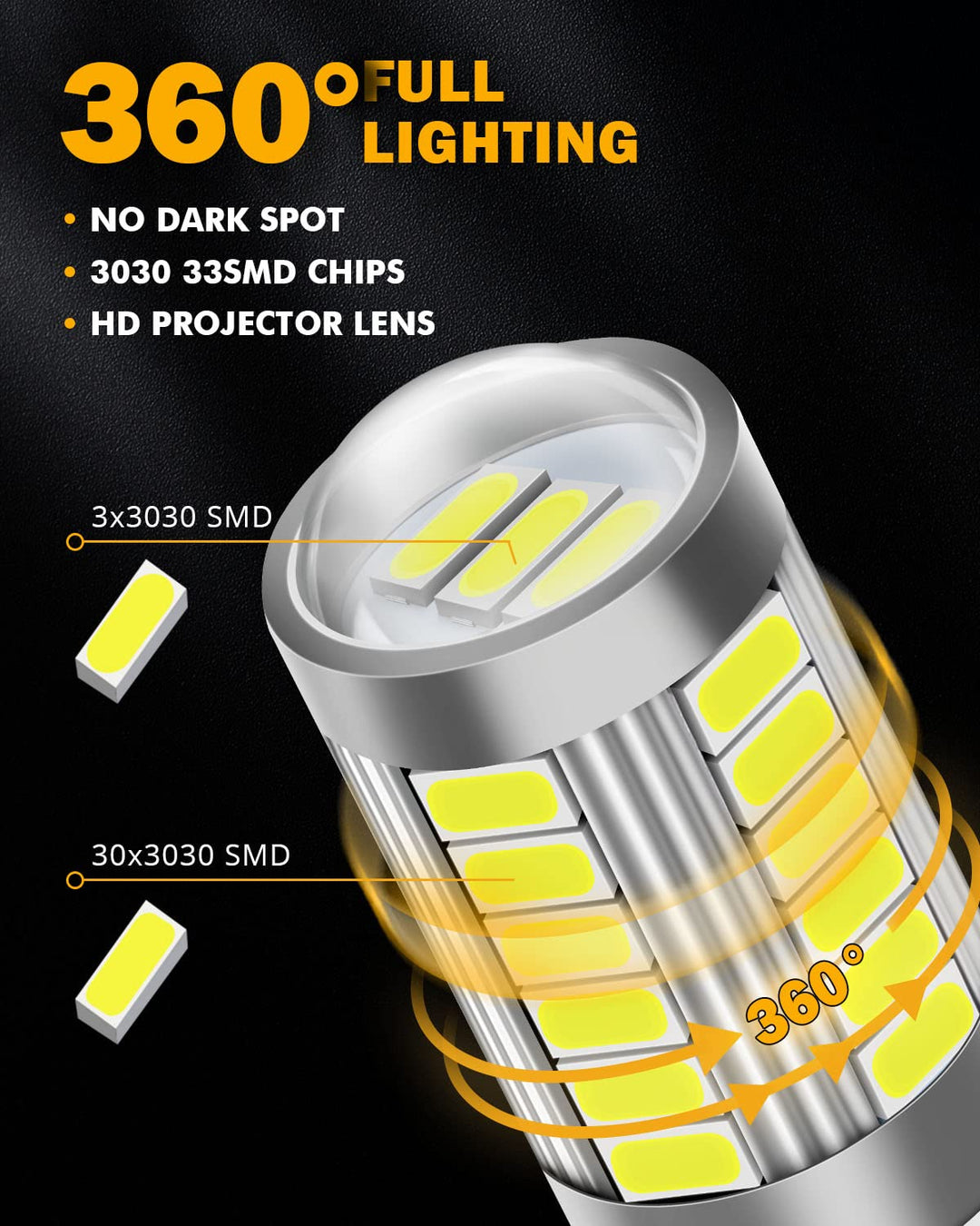 7440 W21W 7441 LED Bulbs, 6500K White, Super Bright 7440A 7440AL LED Backup Reverse Lights for Cars Trucks Motorcycles, 3030-SMD 12V, Pack of 2
