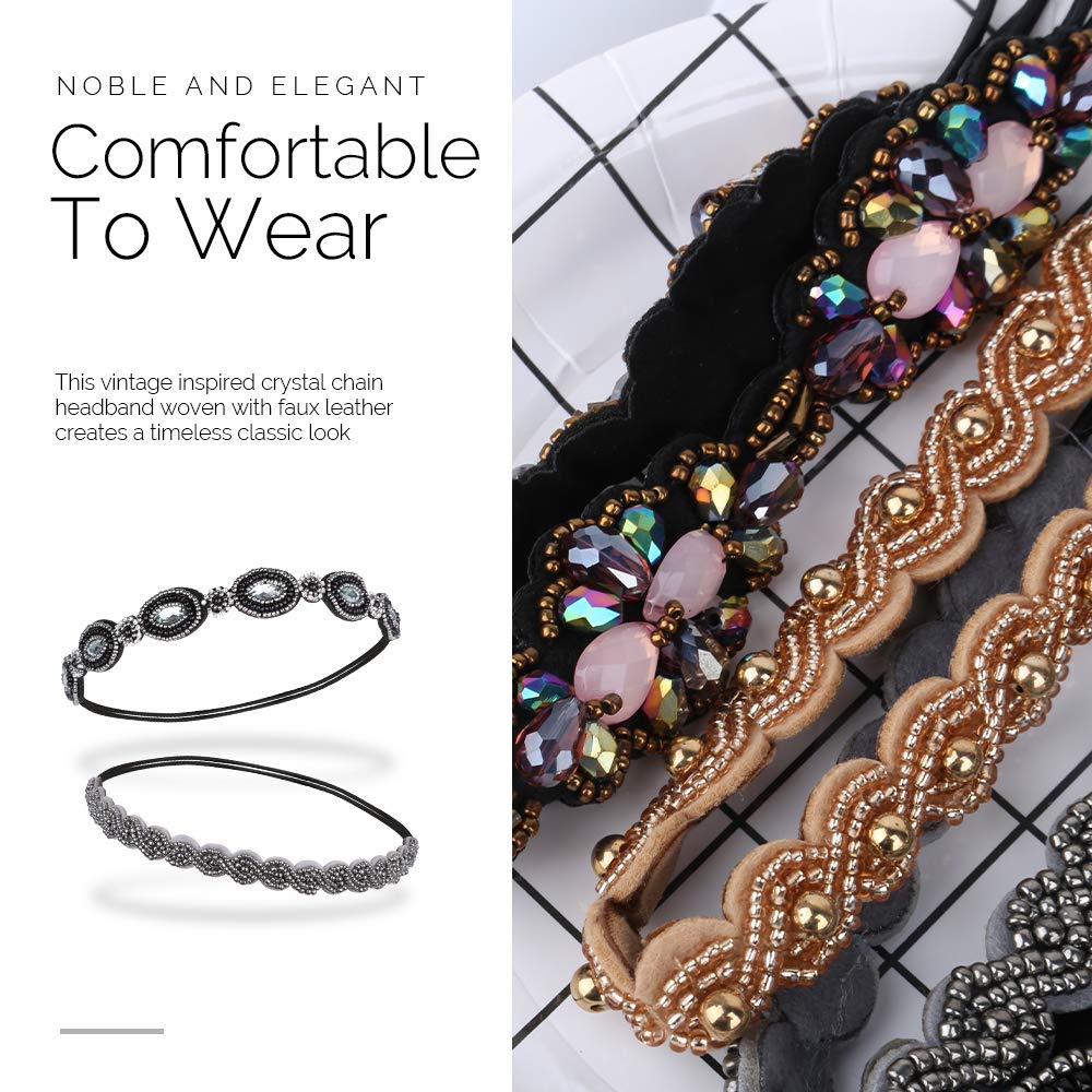 Elastic Beaded Headbands, 5pcs Beads Headband,Jewels Headband,Crystal Rhinestone Headband for Women Girls