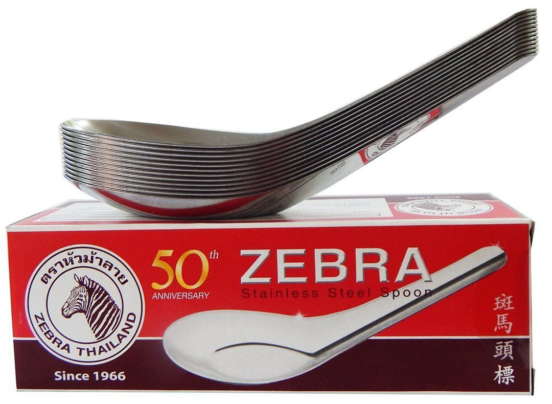 Thai Chinese Asian Stainless Steel Rice Soup Spoon (12 Pack), Silver