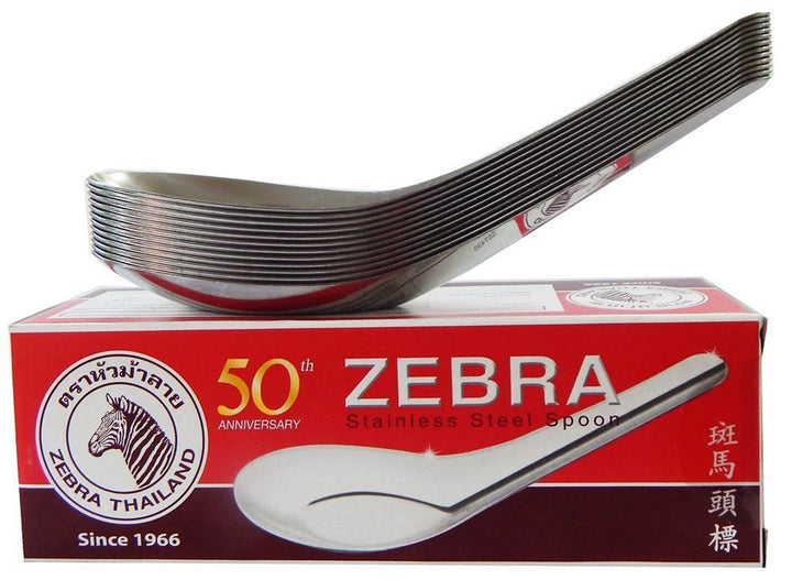Thai Chinese Asian Stainless Steel Rice Soup Spoon (12 Pack), Silver