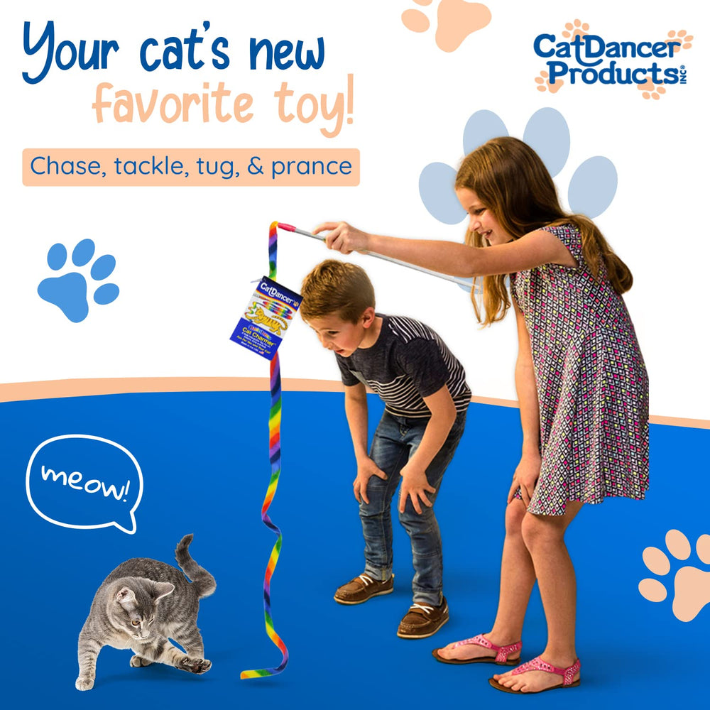 Products Rainbow Cat Wand Charmer, Safe Teaser Wand for Indoor Cats & Kittens, Flexible Exercise Toy Made of Multicolor Fabric Ribbon, For Medium Breeds