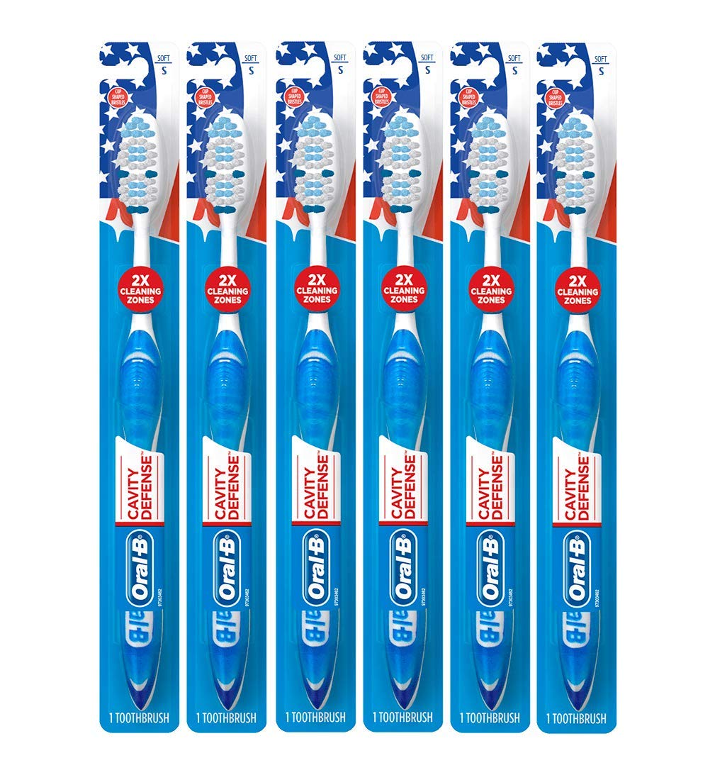 Oral-B Cavity Defense Toothbrush with Cup Shaped Bristles & Tongue Cleaner, 40 Soft - Pack of 6