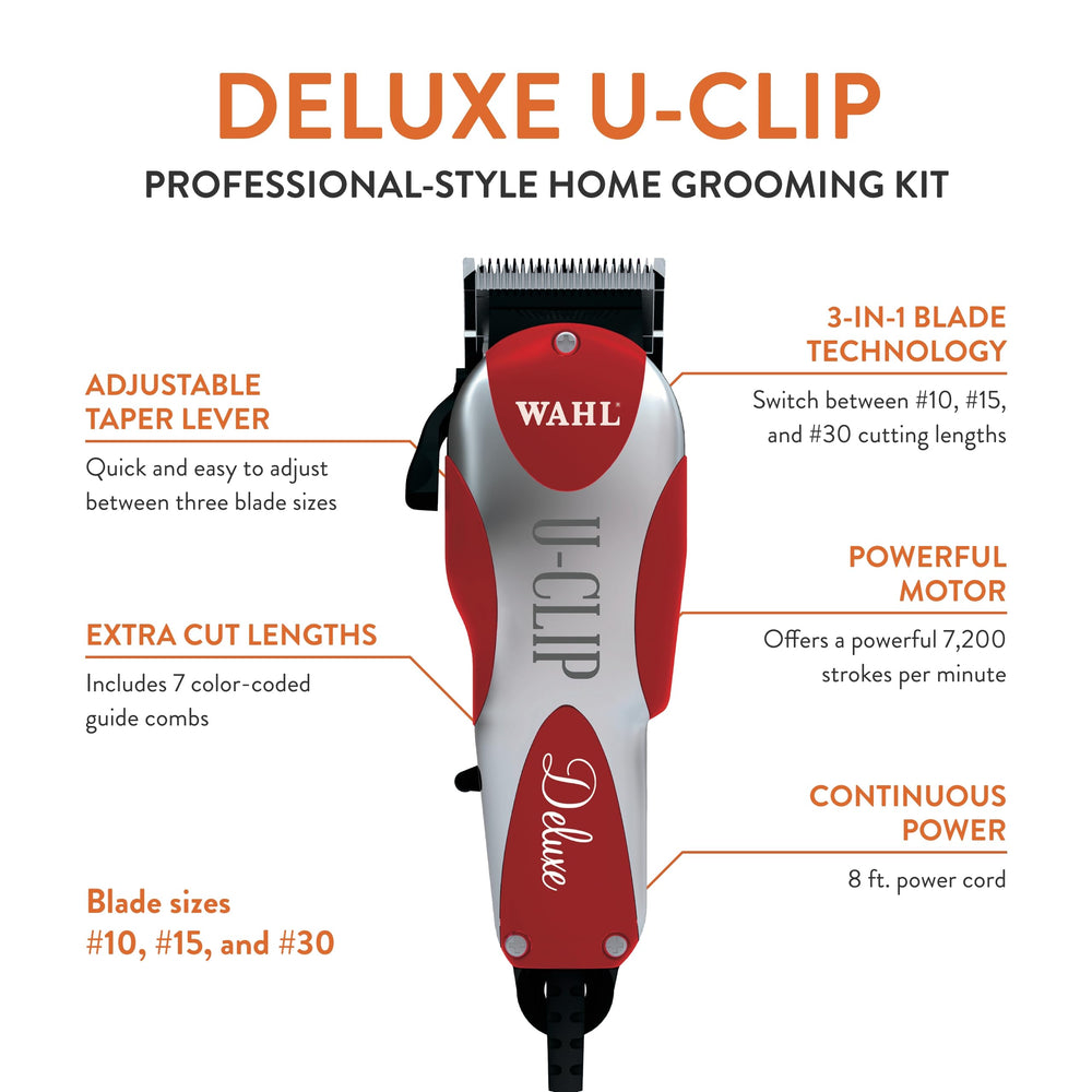 Professional Animal Deluxe U-Clip Pet, Dog, & Cat Clipper & Grooming Kit - Red and Chrome