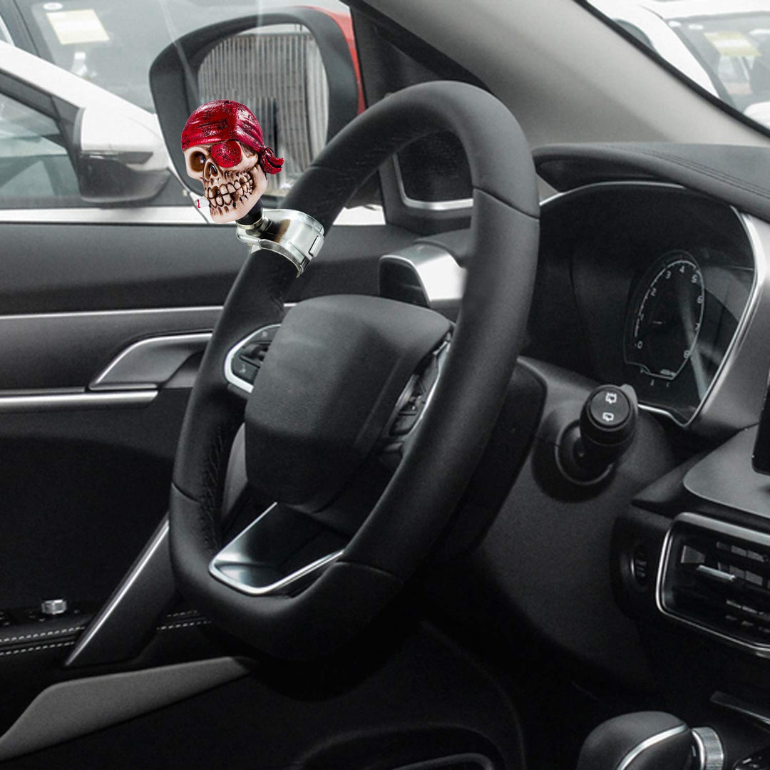 Pirate Skull Steering Wheel Suicide Knob Driving Booster Spinner Turning Assist Grip Handle Fit Most Cars Trucks Boats, Red