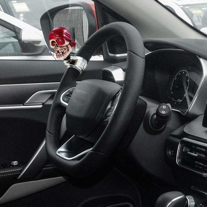 Pirate Skull Steering Wheel Suicide Knob Driving Booster Spinner Turning Assist Grip Handle Fit Most Cars Trucks Boats, Red