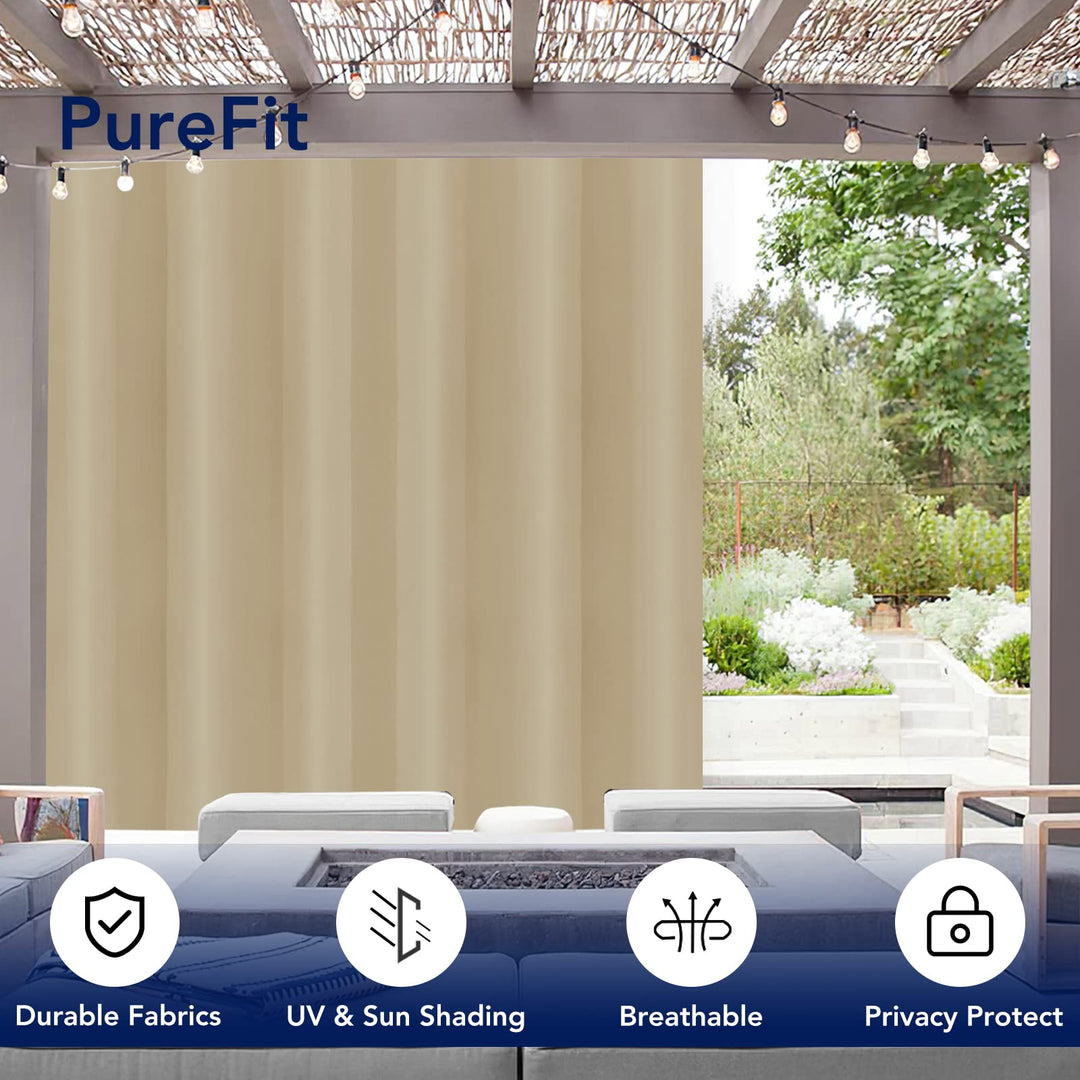 Outdoor Curtains for Patio Waterproof Weatherproof, UV and Fade Resistant Outside Curtains for Gazebo, Front Porch, Pergola, Sun Blocking Privacy Curtain, 100W x 84L inch, 1 Panel, Beige