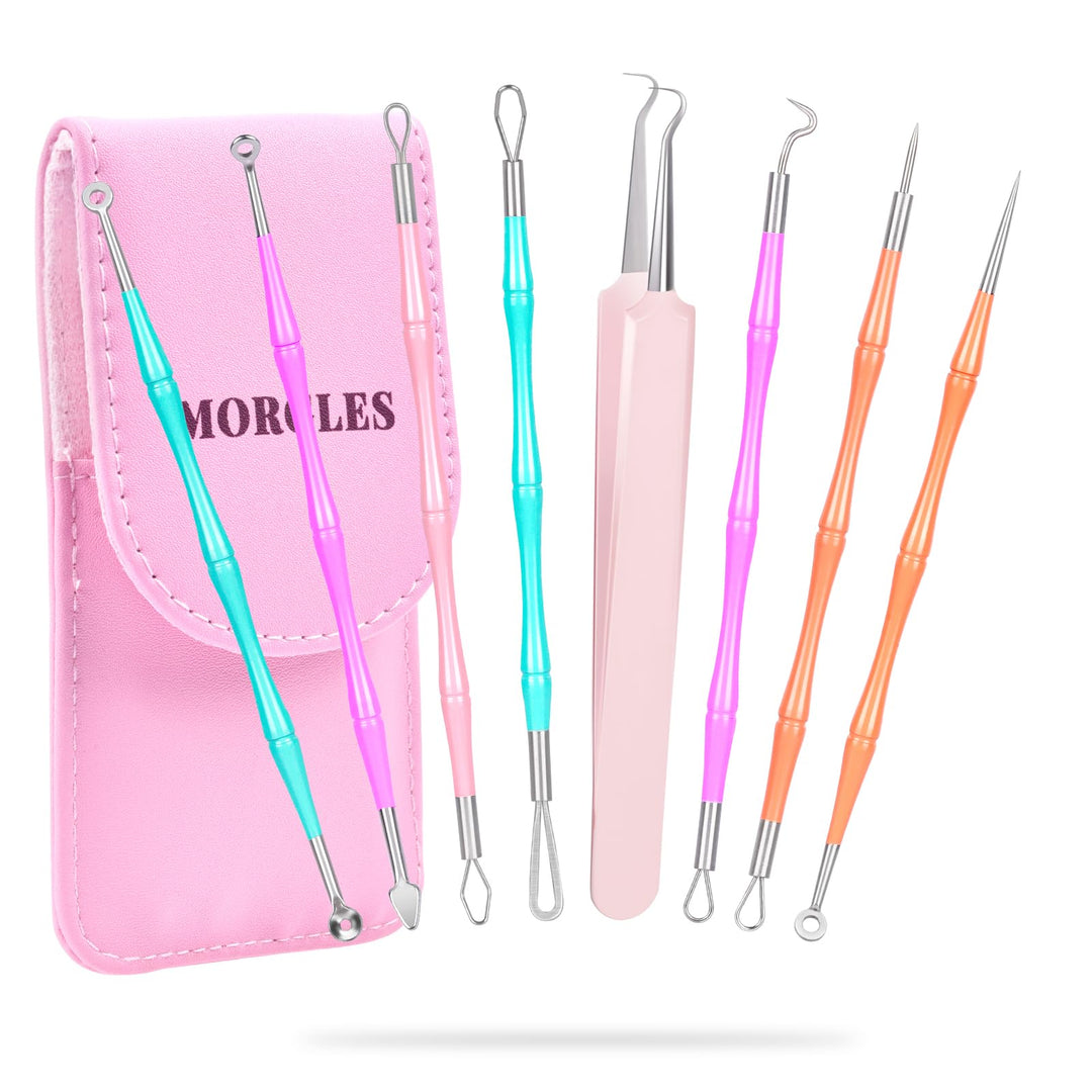 Blackhead Remover Tools, 7PCS Pimple Popper Tool Kit Professional Stainless Comedone Popper Extractor Tool for Blackhead Blemish Zit Removing with Leather Travel Case