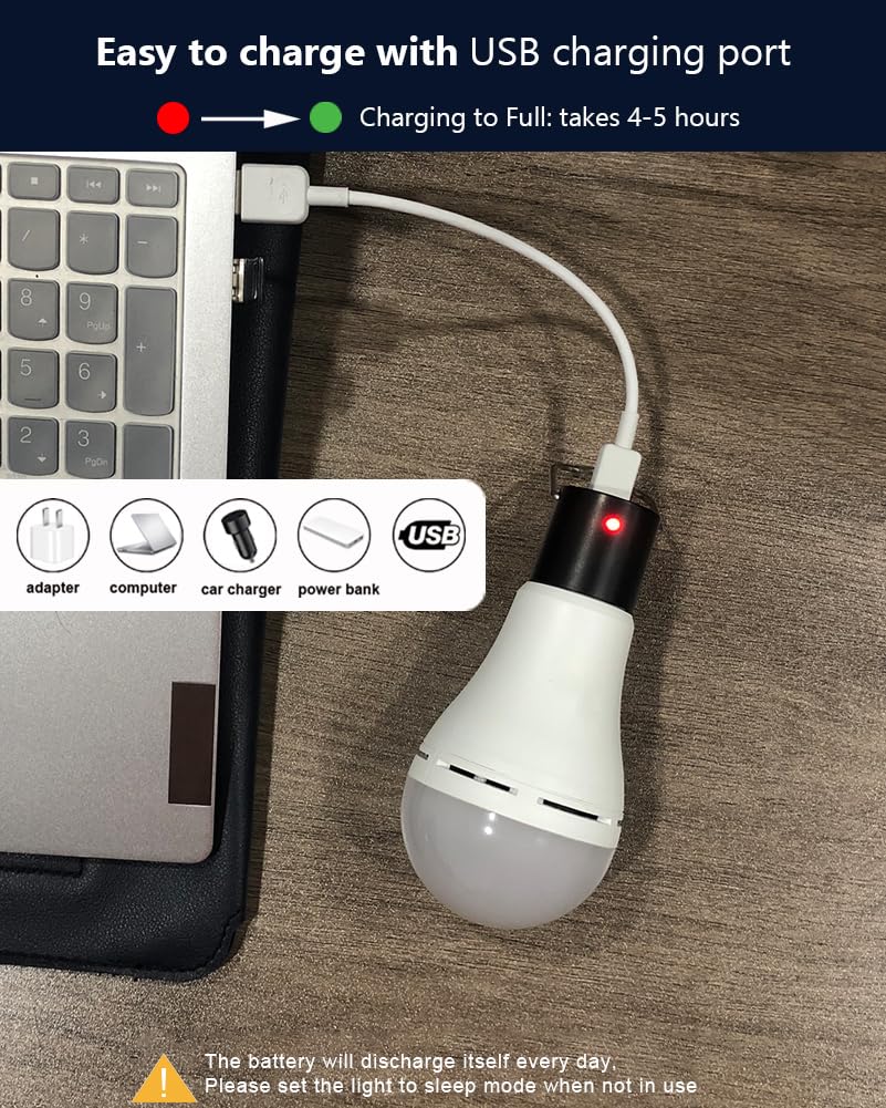 USB Rechargeable Light Bulb with Remote Timer, 4 Light Modes, Portable LED Tent Lights LED Camping Tent Lantern Bulb for Camping Hiking Backpacking Fishing Hurricane Emergency