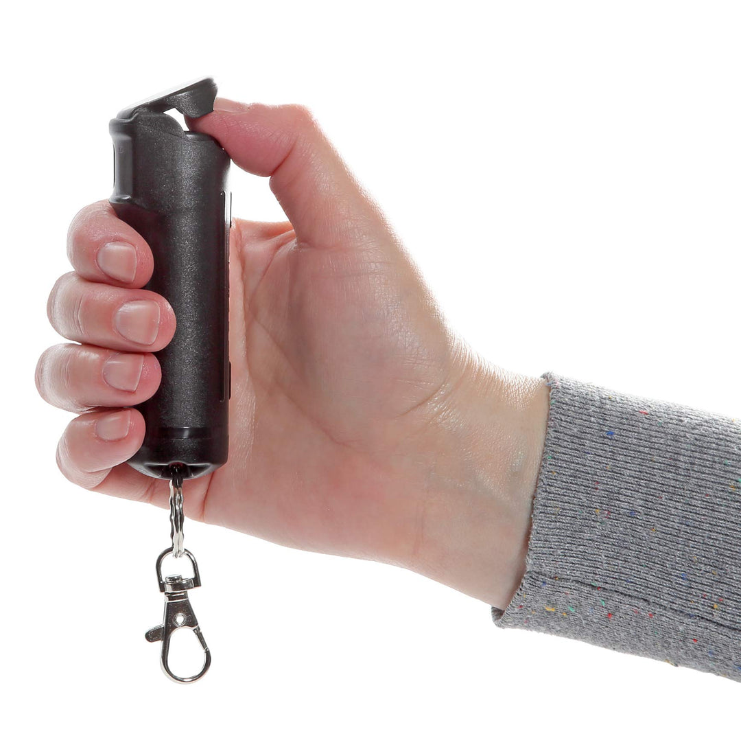 Brand Maximum Strength Pepper Spray with KeyGuard Hard Case (Black) – Accurate 10’ Powerful Pepper Spray, Flip Top Safety Cap, Leaves UV Dye on Skin – Great for Self-Defense, 11 Gram, (80391)