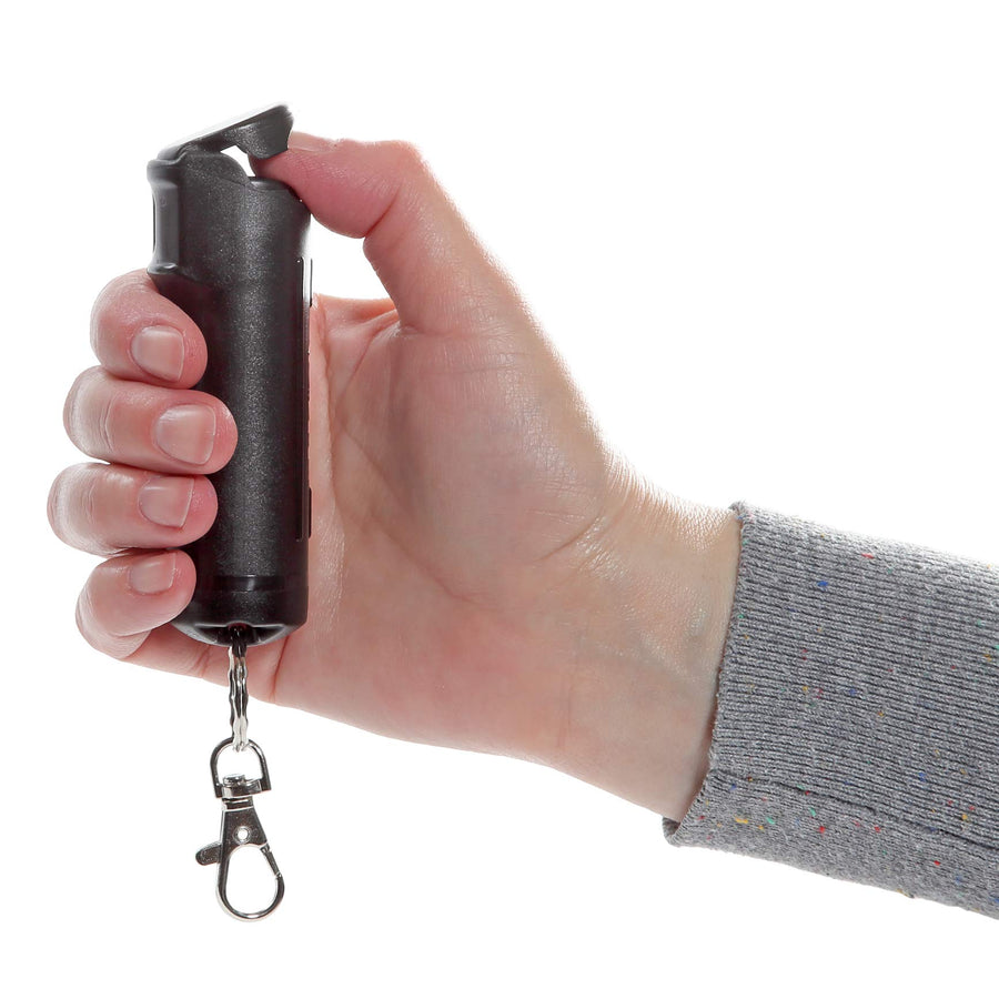 Brand Maximum Strength Pepper Spray with KeyGuard Hard Case (Black) – Accurate 10’ Powerful Pepper Spray, Flip Top Safety Cap, Leaves UV Dye on Skin – Great for Self-Defense, 11 Gram, (80391)