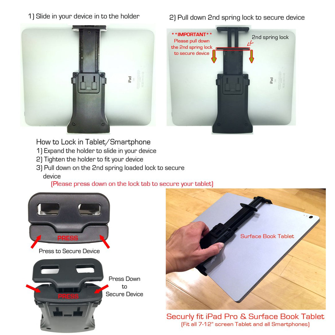 QuickLock Microphone Music Mic Stand Pole bar Mount for Apple ipad Pro Air Mini Galaxy Tab S24 S23 iPhone 15 16 Pro MAX Plus *use with All 7-12 Tablet & Smartphones