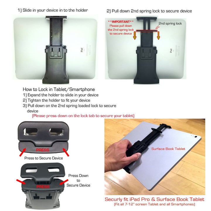 QuickLock Microphone Music Mic Stand Pole bar Mount for Apple ipad Pro Air Mini Galaxy Tab S24 S23 iPhone 15 16 Pro MAX Plus *use with All 7-12 Tablet & Smartphones
