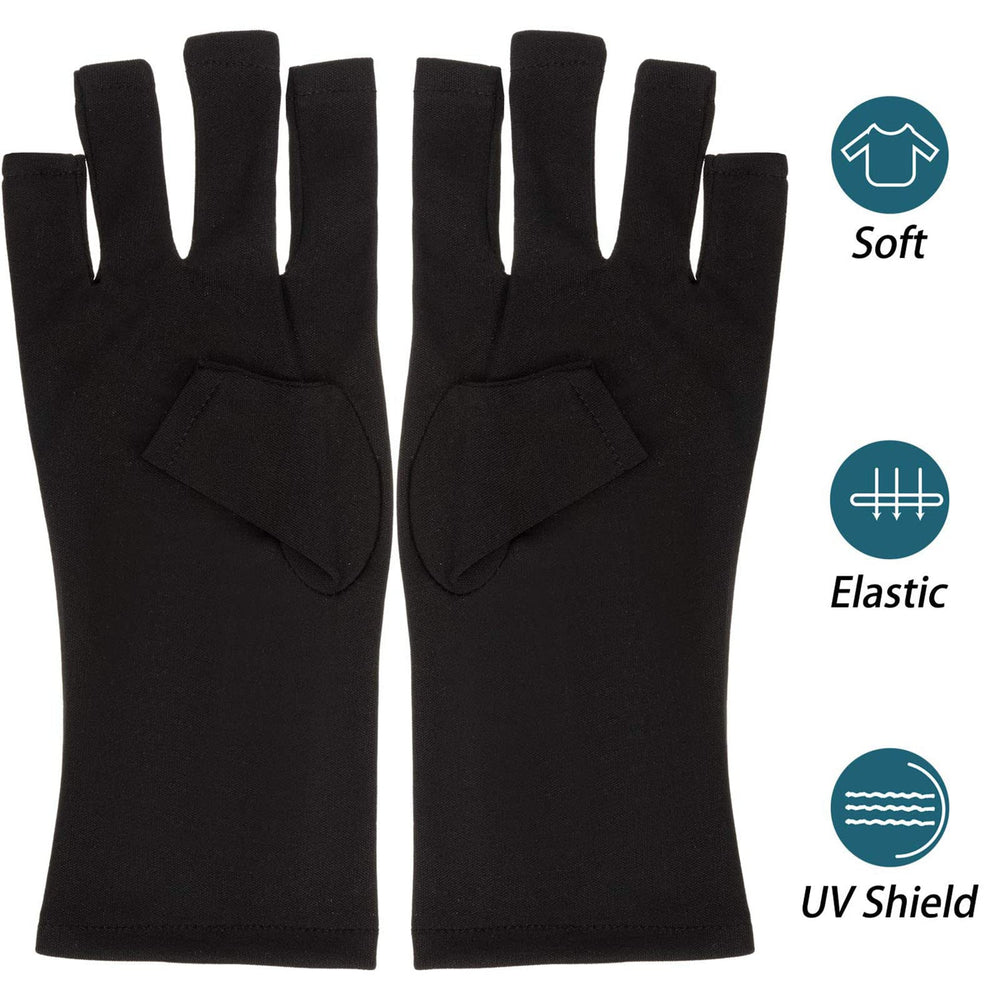 Anti UV Gloves Gel Nail Lamp UV Shield Glove,Professional Protection Gloves for Manicures,Protect Hands Nail Art Stretchy Fingerless Glove for Home Outdoor(Black)
