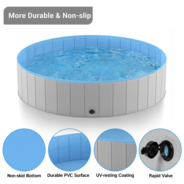 Foldable Dog Pool for Large Dogs, Portable Hard Plastic PVC Pet Bathing Tub, Outdoor Collapsible Swimming Pool for Pets Dogs and Cats, 63 x 12 Inches
