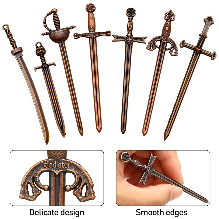 21 Pieces Sword Bookmark Miniature Sword Charms Mini Antique Sword Knife Pendants for Bookmarks DIY Necklace Bracelace Jewelry Making (Red Bronze)