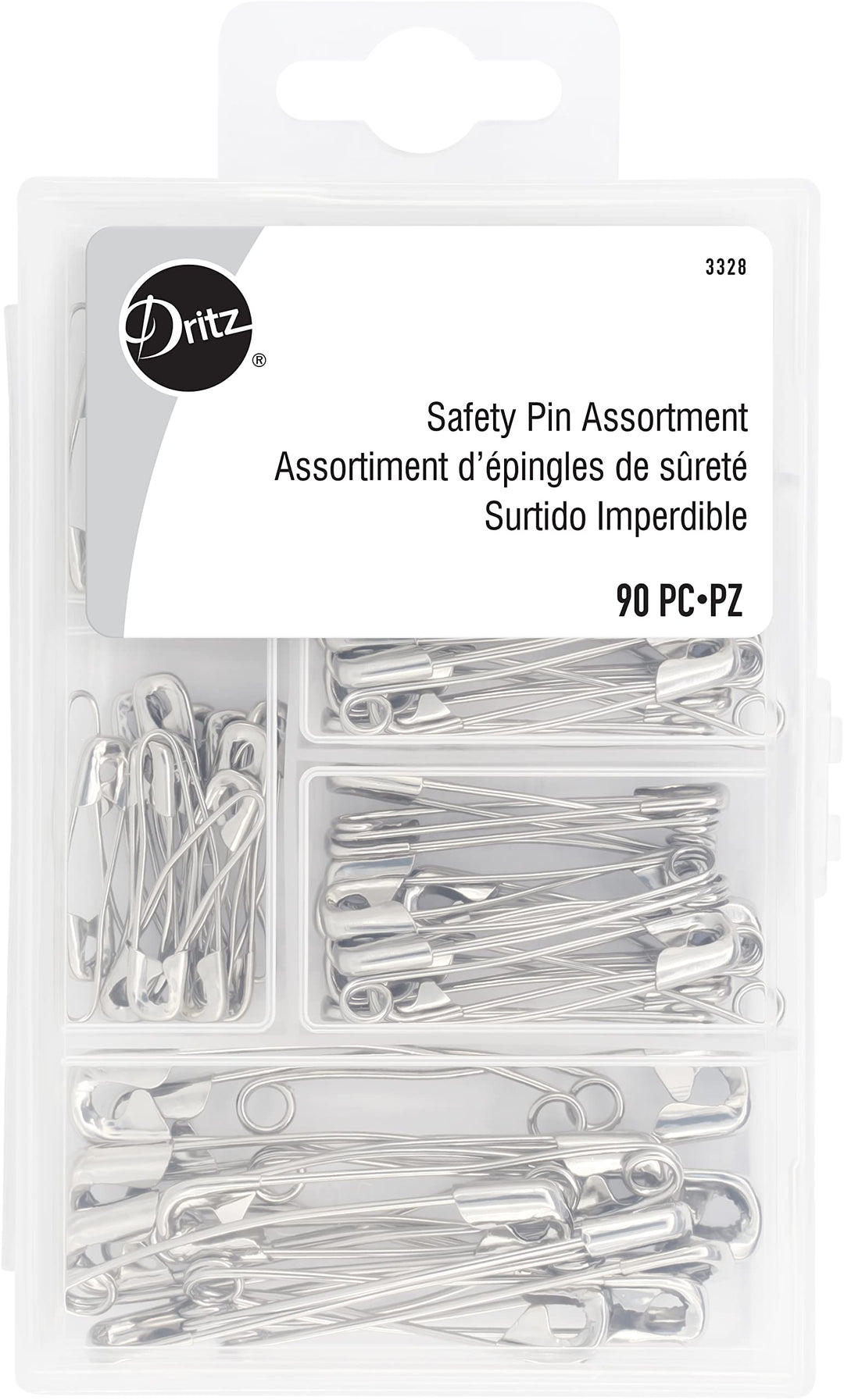 3328 Curved Safety Pins, Assorted Sizes with Storage Box (90-Count)