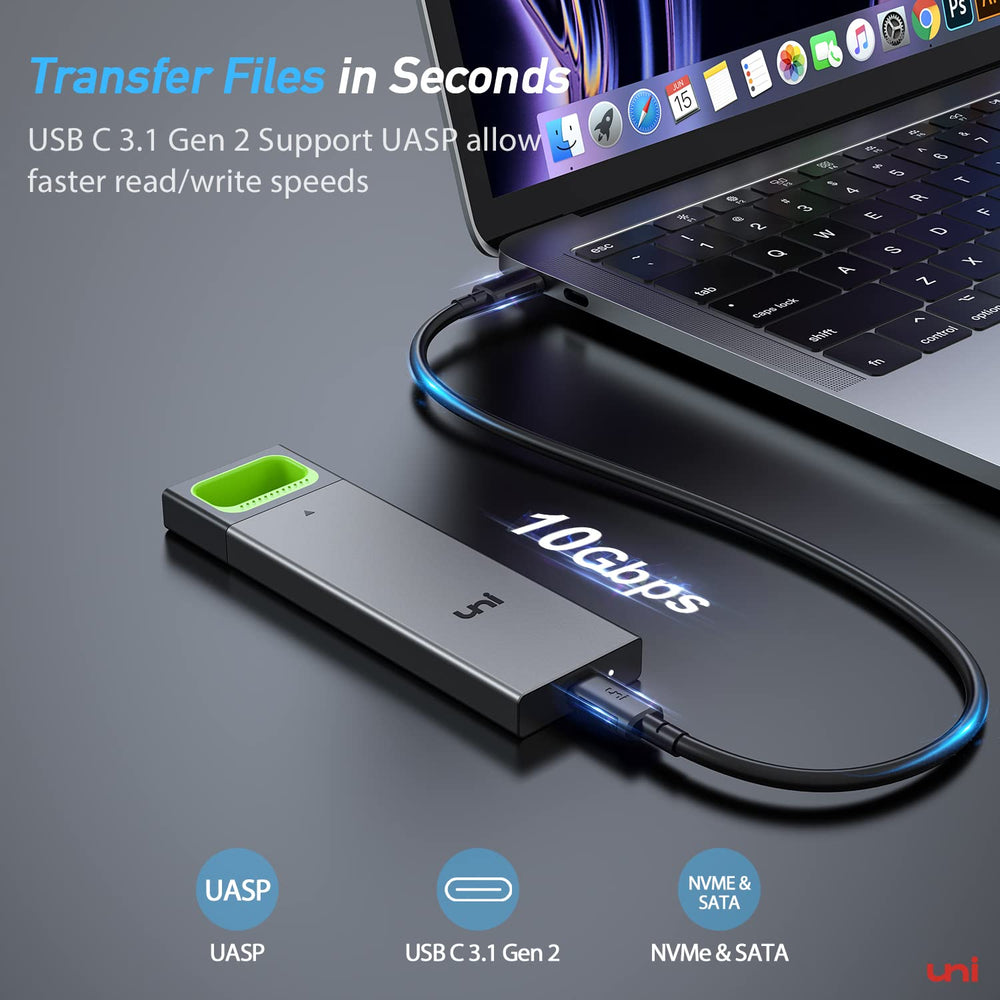 NVME SSD Enclosure, Tool-Free 10Gbps M.2 SSD Enclosure, USB C (Thunderbolt3 Compatible) NVME & SATA External SSD Reader Adapter with RTL9210B Chipset Support UASP for SSD Size 2280/2260/2242