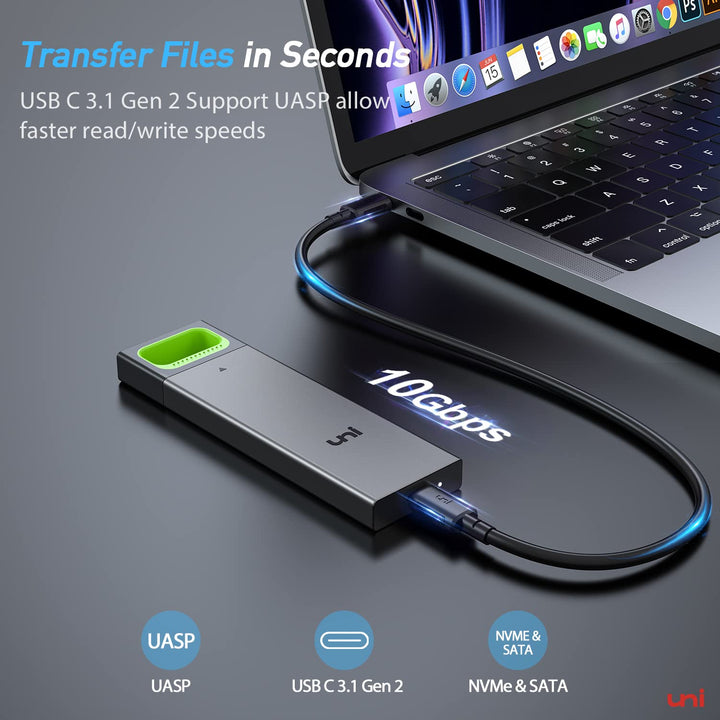 NVME SSD Enclosure, Tool-Free 10Gbps M.2 SSD Enclosure, USB C (Thunderbolt3 Compatible) NVME & SATA External SSD Reader Adapter with RTL9210B Chipset Support UASP for SSD Size 2280/2260/2242
