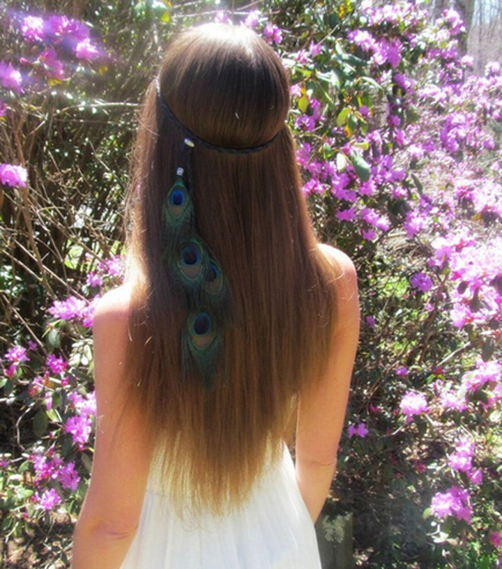 Indian Peacock Feather Headdress Headband Bohemian Tassel Hairband Head Chain Headwear Hair Styling Accessories for Women Girls Handmade