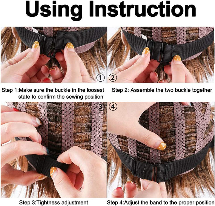 Wig Making Kit DIY Wig Tools Wig Accessories for Pro and Beginner, 5 Pieces Adjustable Elastic Band, 2 Pack Stretchable Wig Caps for Men and Women (Black)