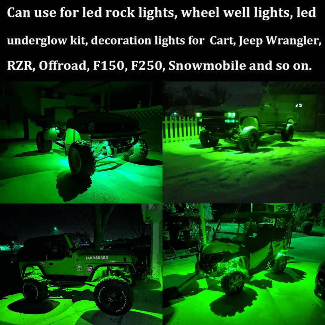 6 Pods LED Rock Lights for Jeep ATV UTV SUV RZR Off Road Ranger Pioneer Wheeler Truck Boat Underbody Glow Trail Rig Lighting Lamp Underglow LED Neon Lights Waterproof 12V-24V - Green