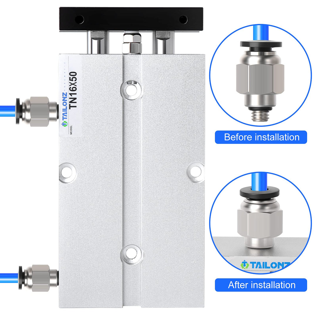 16mm Bore 50mm Stroke Double-Rod Double-Acting Aluminum Pneumatic Air Cylinder TN16-50