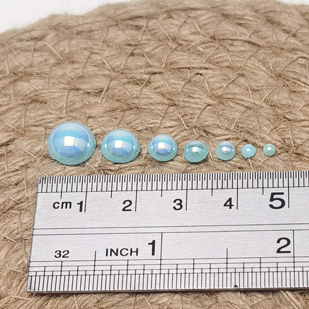 3000PCS 1 Box Blue Round Flatback Half Pearls Bead Loose Beads Gem (Blue Half Ball)