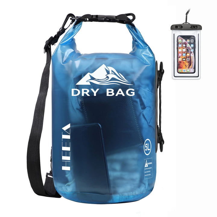 Dry Bag Waterproof for Women Men, Roll Top Lightweight Dry Storage Bag Backpack with Phone Case for Travel, Swimming, Boating, Kayaking, Camping and Beach (Transparent Blue, 5L)