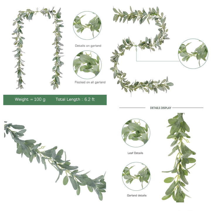 6.2 ft Artificial Lambs Ear Garland Lambs Ear Greenery Vine Flocked Leaf Garland Autumn Faux Vine Fall Boho Greenery and Leaves for Harvest Festival Farmhouse Mantle Home Decor