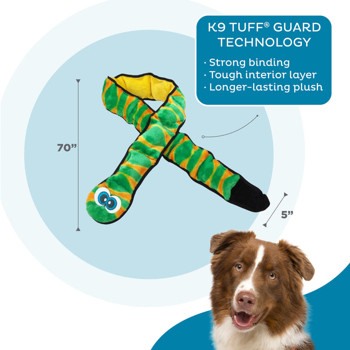 Durablez Tough Plush Squeaky Dog Toy, Snake, Green, XXL