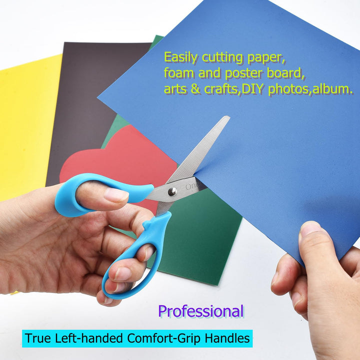 Left-Handed Kids Scissors 6 Pack 5 Inch Left hand scissors for child School Student Scissors,Stainless Steel Sharp Blade Comfort-Grip Handles Blunt Lefty Safety Scissors for Kids Scissor