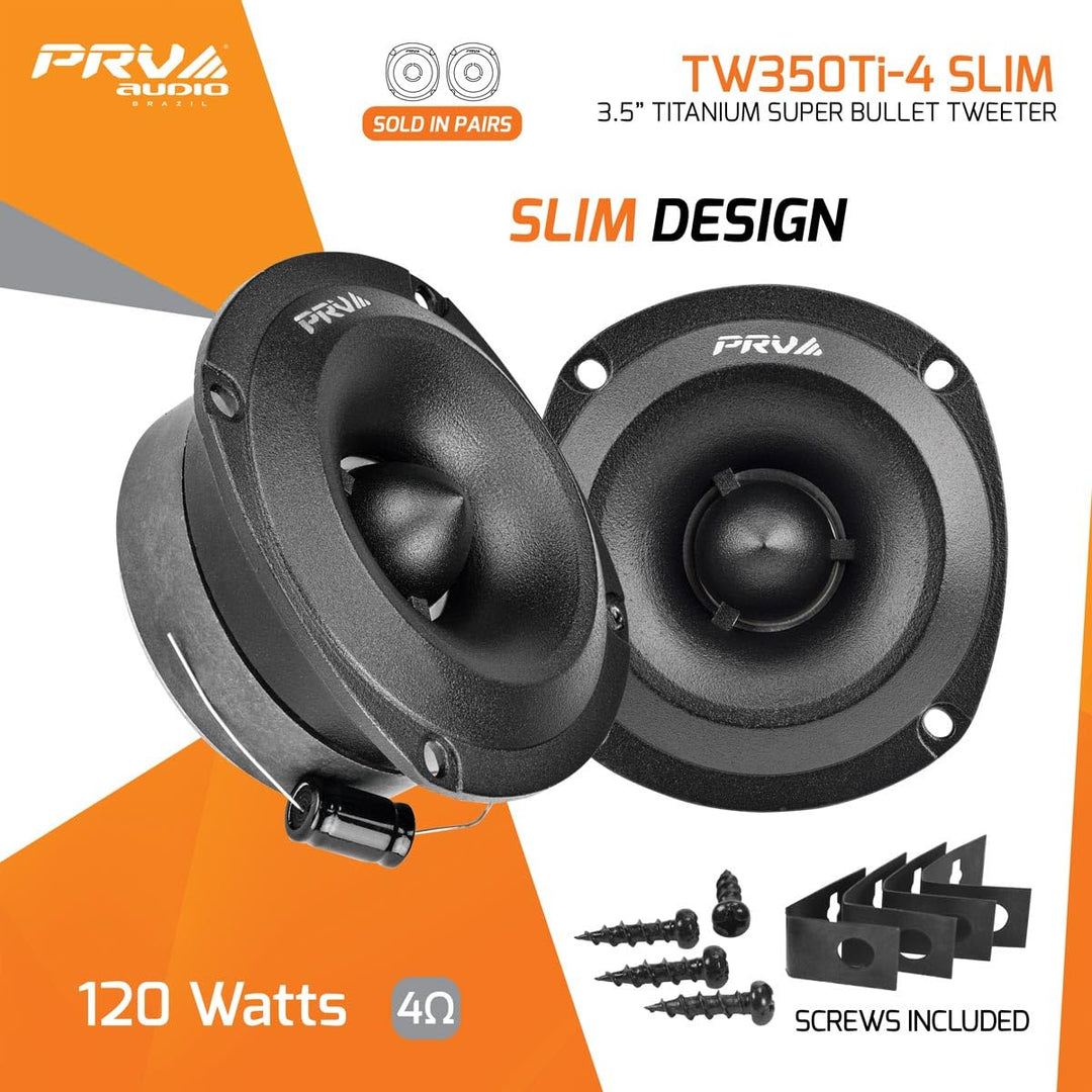 PRV Audio Super Tweeters for Car Audio, 3.5 Inch Bullet Tweeters Pair 240 Watts, PRV Tweeter TW350Ti-4 Slim Titanium Bullet PRO Shallow Tweeters Speakers 4 Ohm - Ultra Slim Easy to Mount Tweeters