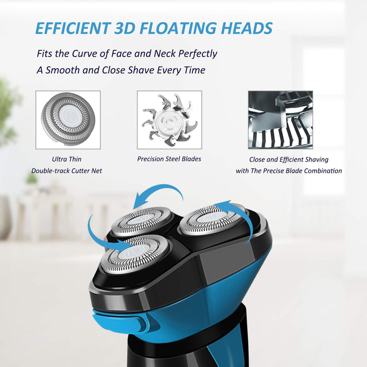 Electric Shaver for Men Waterproof Wet and Dry, Men's Electric Razor Cordless Rechargeable 3D Rotary Electric Shaving Razors with Pop-up Trimmer, LCD Display, Travel Lock