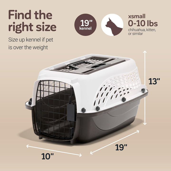 Dog Crates for Small Dogs & Cat Carriers, Two-Door Plastic Pet Kennel, Top & Front Loading, Made in USA, 19, White
