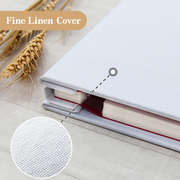 Large Photo Album Self Adhesive 3x5 4x6 5x7 8x10 10x12 Pictures Linen Cover 40 Blank Pages Magnetic DIY Scrapbook Album with A Metallic Pen (White)