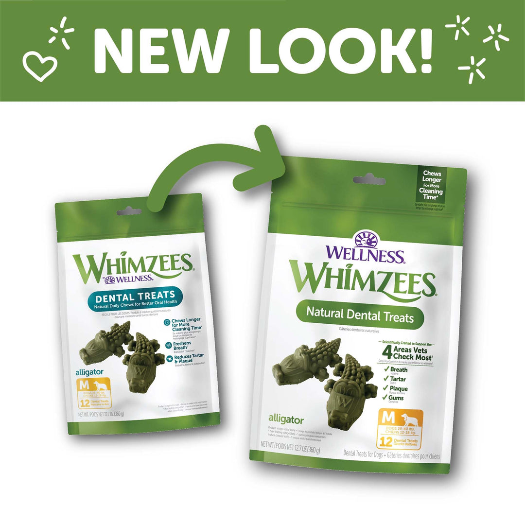 Wellness Alligator Dog Dental Treats, Natural Chews, Medium Size, (12 Count)