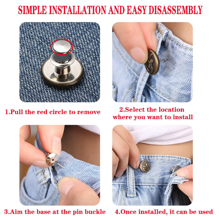 Adjustable Jeans Button Pins Instant, 16 Sets Button Pins for Jeans No Sew Detachable Pants Waist Instant Button in Seconds DIY(17mm)