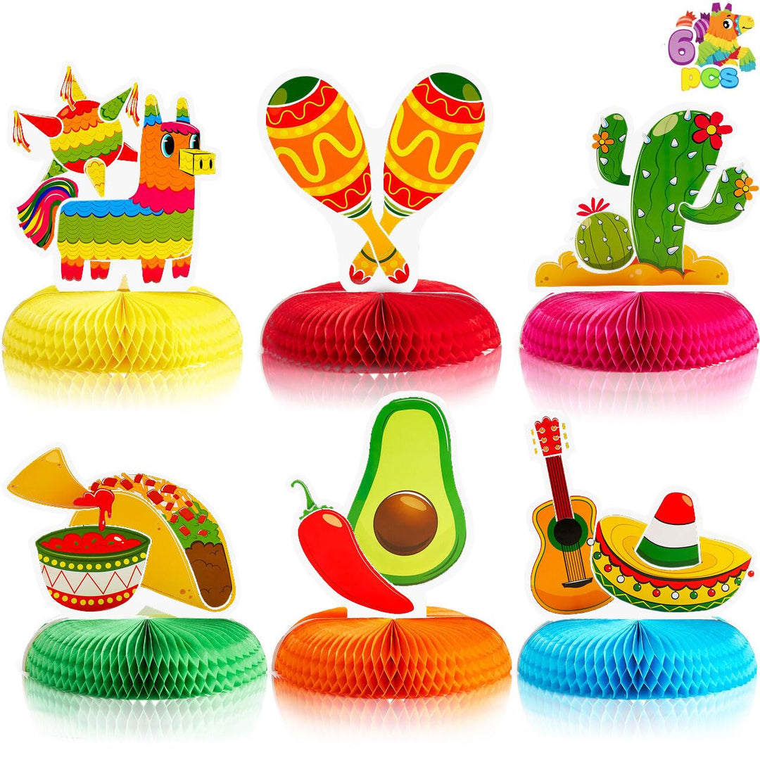6 PCs Cinco De Mayo Fiesta Honeycomb Table Centerpiece 8.5” Party Decoration for Fun Fiesta Taco Party Supplies, Luau Event Photo Props, Mexican Theme for Carnivals Festivals, Dia De Muertos