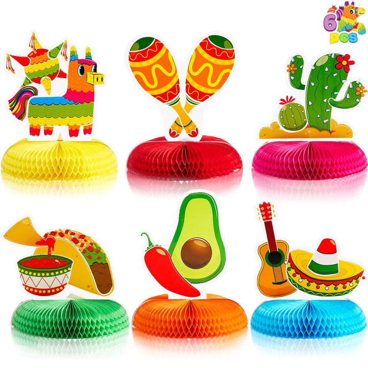 6 PCs Cinco De Mayo Fiesta Honeycomb Table Centerpiece 8.5” Party Decoration for Fun Fiesta Taco Party Supplies, Luau Event Photo Props, Mexican Theme for Carnivals Festivals, Dia De Muertos