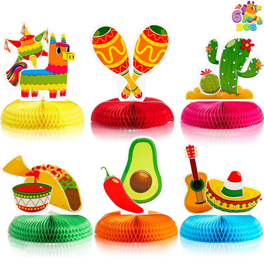 6 PCs Cinco De Mayo Fiesta Honeycomb Table Centerpiece 8.5” Party Decoration for Fun Fiesta Taco Party Supplies, Luau Event Photo Props, Mexican Theme for Carnivals Festivals, Dia De Muertos