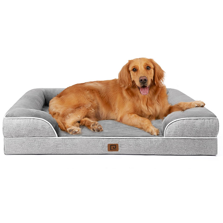 Orthopedic Dog Beds for Extra Large Dogs, Waterproof Memory Foam XL Pet Bed with Sides, Non-Slip and Egg-Crate Foam Big Dog Couch Bed with Washable Removable Cover, Grey