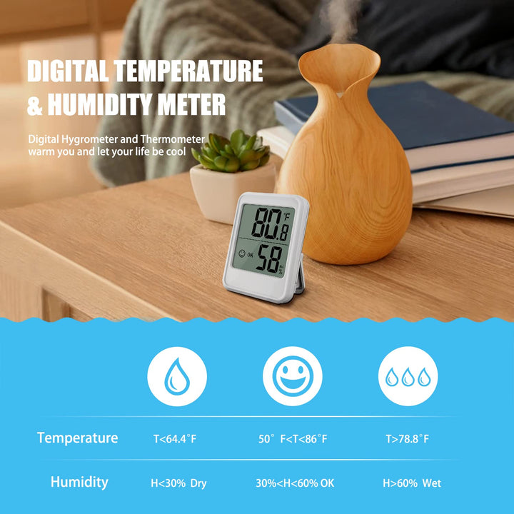Digital Hygrometer Thermometer Room Thermometer Indoor Thermometer for Home with Temperature and Humidity Monitor, Wall Mount, Mini Size, Big Numbers, White