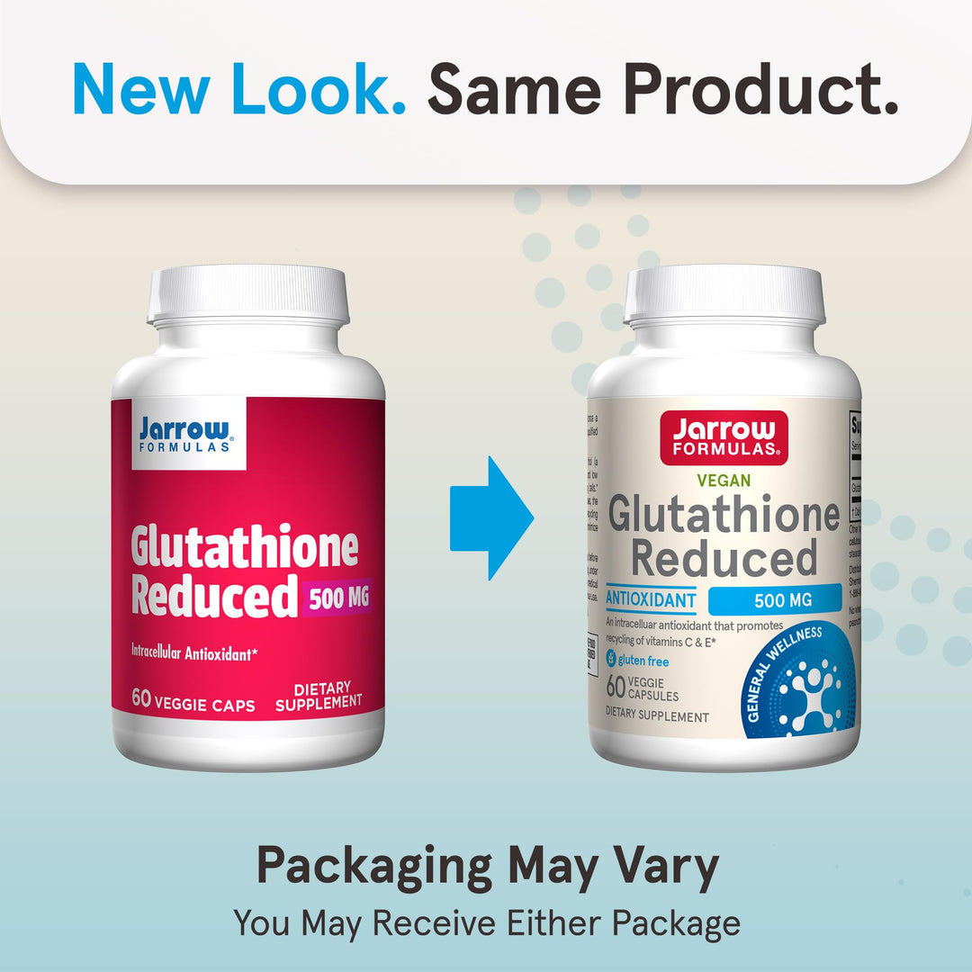 Glutathione Reduced 500 mg - 60 Veggie Capsules - Intracellular Antioxidant - Quality Glutathione Supplements - Supports Recycling of Vitamins C & E - Non-GMO - Gluten Free - Vegan