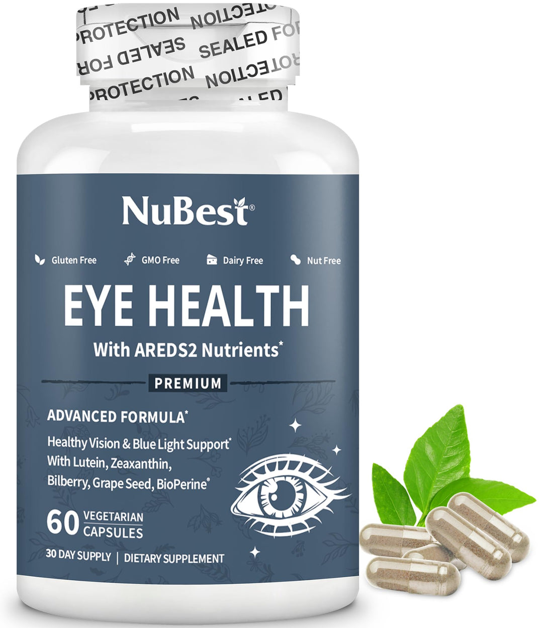 AREDS 2 Eye Vitamins Eye Health with Beta Carotene Carrot Powder, 20mg Lutein, 4mg Zeaxanthin, Bilberry, Grape Seed, BioPerine, B-Complex, Multivitamin for Eye Health - 60 Vegan Capsules