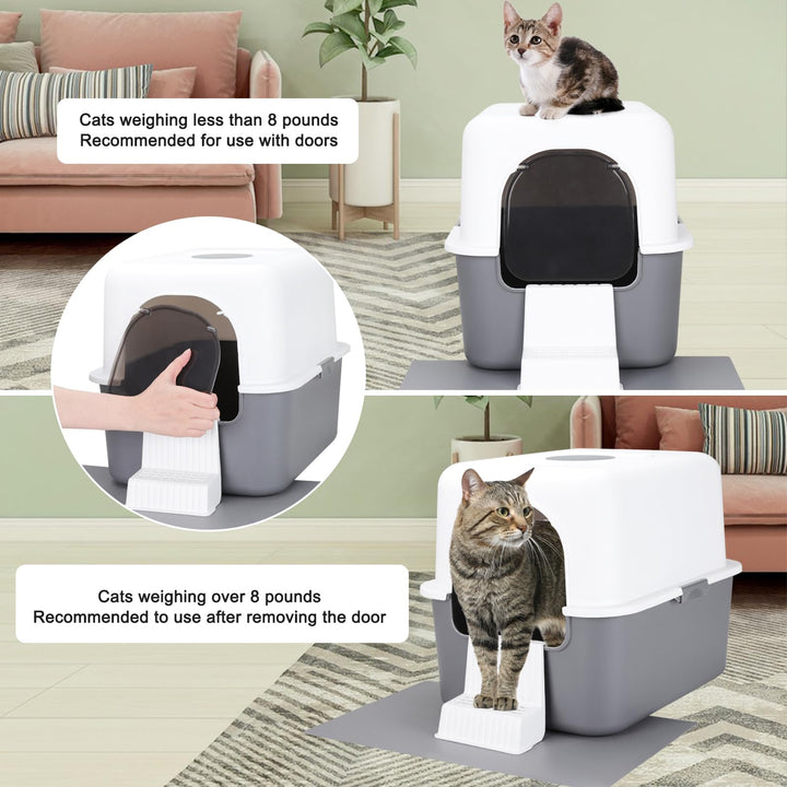 Cat Urine Litter Box with Pedal, Fully Enclosed Leak-Proof for Small Cats Under 8 IB, High Edge and Odorless, Easy to Carry and Clean (Grey with Handle, S)