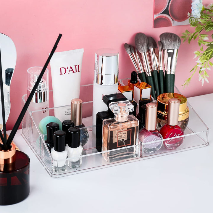 Clear Makeup Organizer,9 Spaces Vanity Organizer Cosmetic Display Cases for Lipstick,Makeup Brushes and Skin Care Products,Plastic Makeup Storage