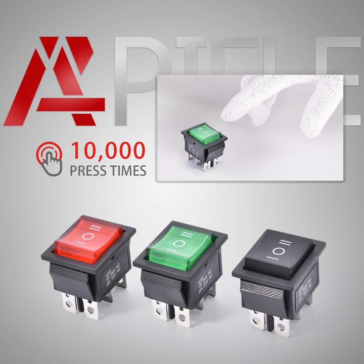3Pcs 3 Position Rocker Toggle Switch DPDT 6 Pin AC 125V/10A 250V/16A ON-Off-ON with LED Light KCD2-203N (Green)